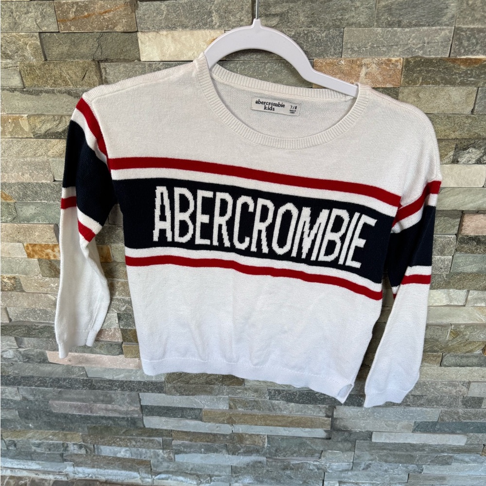 Abercrombie White and Red Striped Sweater